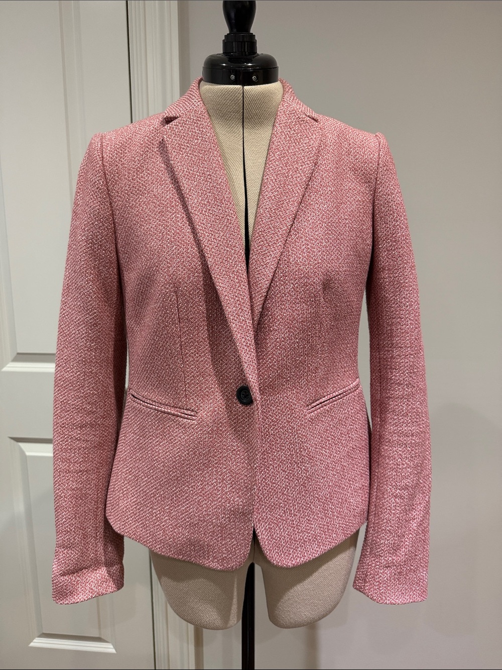 Ann Taylor Newbury Pink Tweed Tailored Single Button Blazer 6